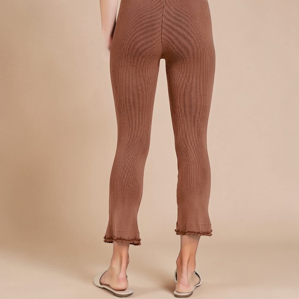 Free People Movement Ribbed Knit Cropped Flare Pants Lettuce Hem Low Rise Sz L - Picture 8 of 8